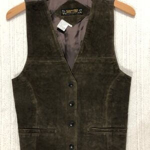 DONT STOP Suede Vest Brown Leather Sleeveless Button Up Pockets Mens Size S